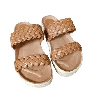 Shoe Dazzle Braided Twin Strap Espadrille Look Sandals Ladies 8 READ AD